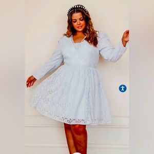 JessaKae White Lace Long-Sleeve Fit-and-Flare Dress